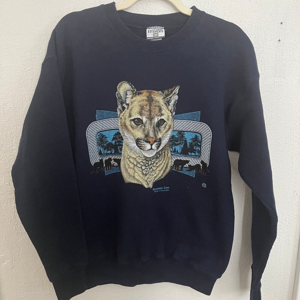 Vintage 90s Lee Sturdy Sweats Mountain Lion Crewneck | Heavyweight Navy | M